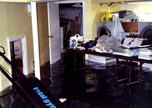 A laundry room flood in Leeds, with several feet of water flooded in.